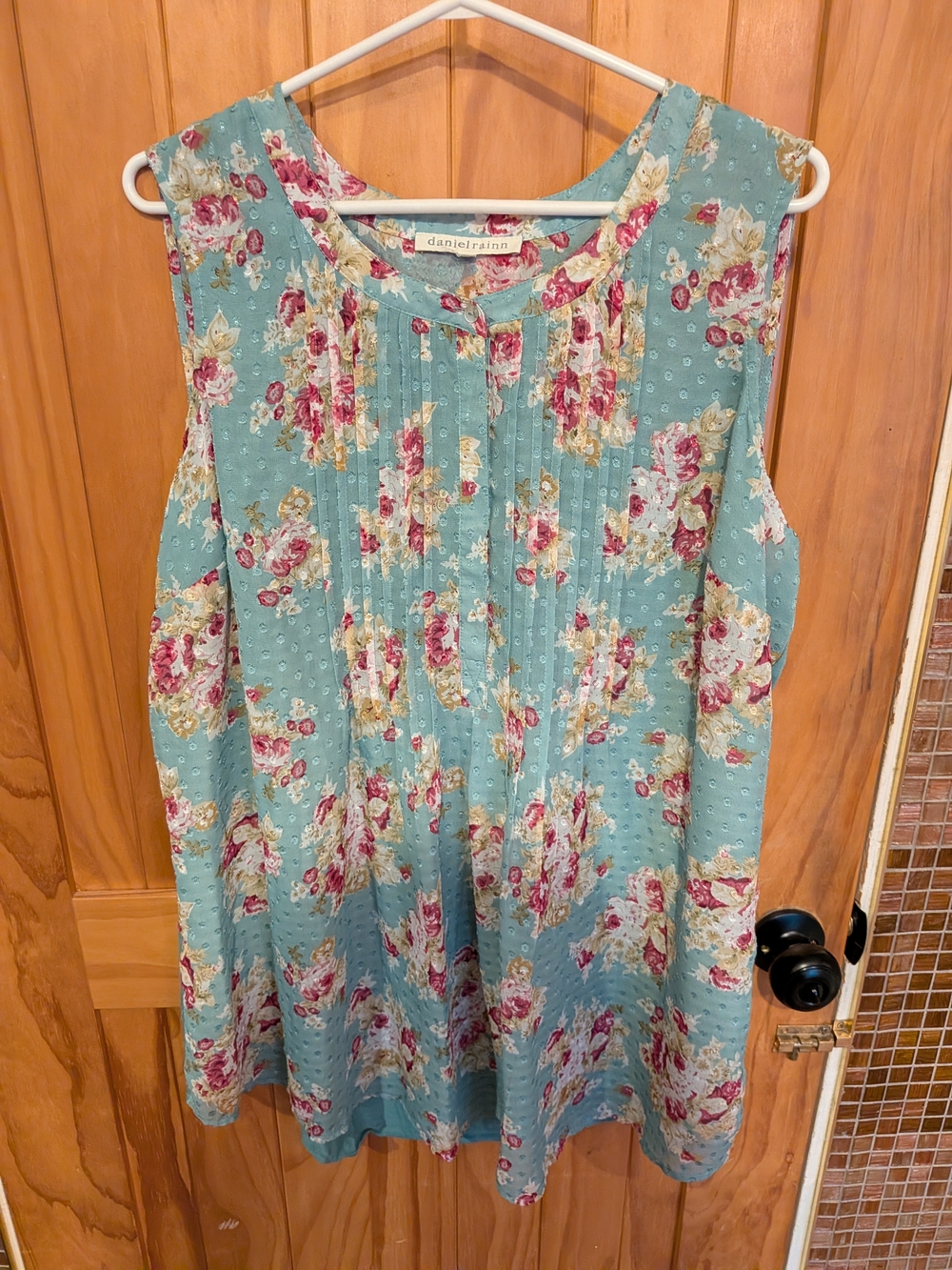 Daniel Rainn Aqua Floral  Sleeveless Tunic Top 2xl